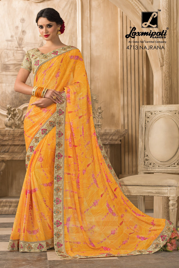 Laxmipati Bhamini 4713 Yellow Chiffon Saree