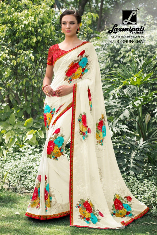 Laxmipati Billori 4744 White Georgette Saree