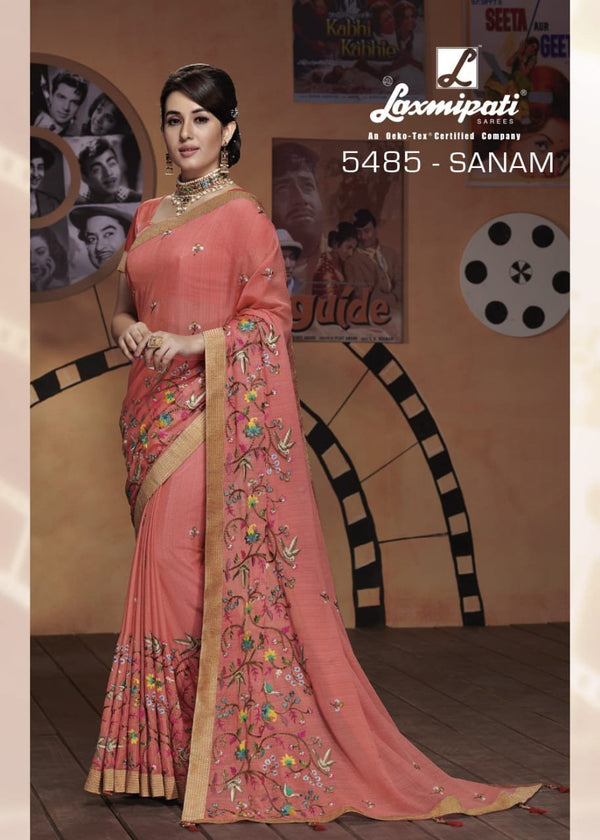 Laxmipati Bollywood Cafe 5485 Peach Chiffon Saree