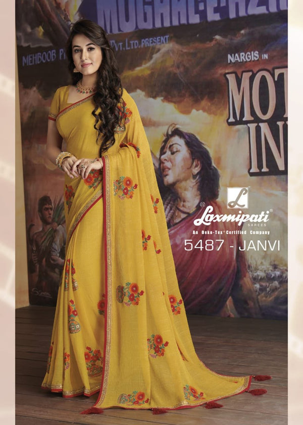 Laxmipati Bollywood Cafe 5487 Yellow Chiffon Saree