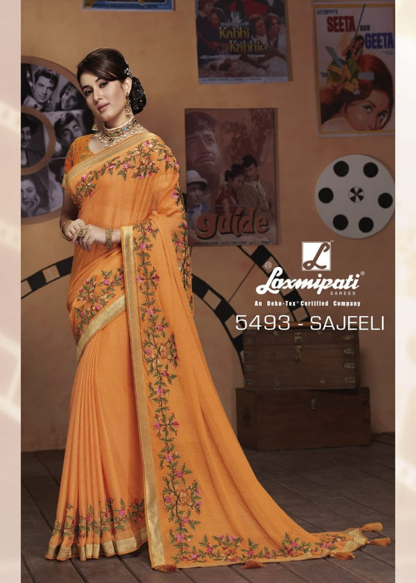 Laxmipati Bollywood Cafe 5493 Peach Chiffon Saree