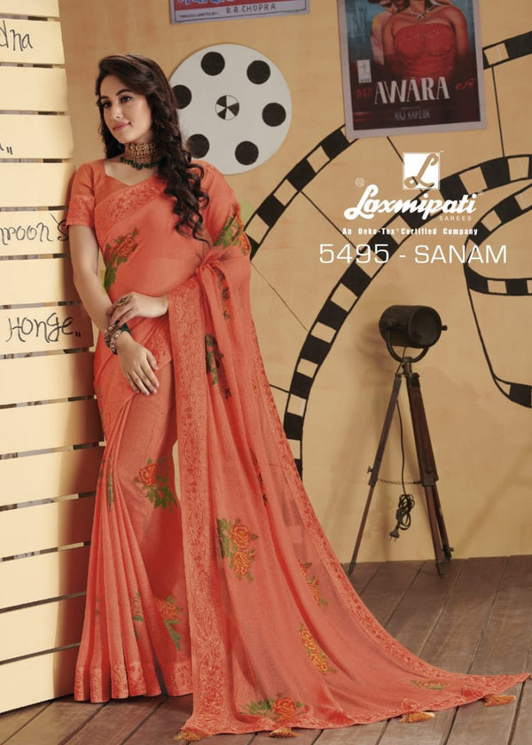 Laxmipati Bollywood Cafe 5495 Peach Chiffon Saree