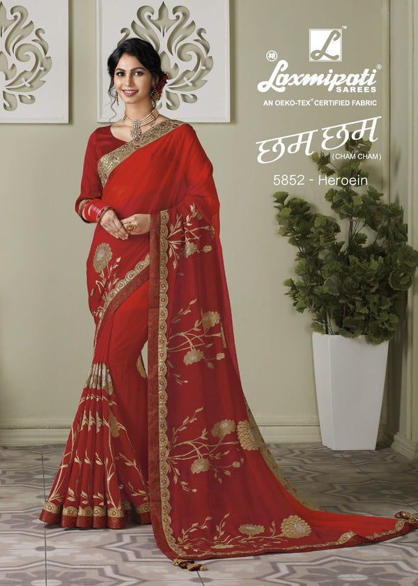 Laxmipati Cham Cham 5852 Red Chiffon Saree