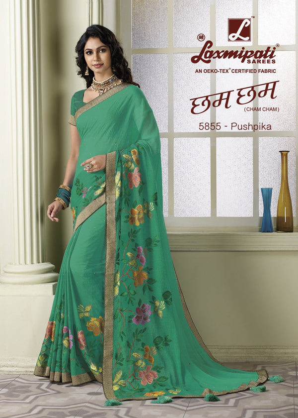 Laxmipati Cham Cham 5855 Green Chiffon Saree