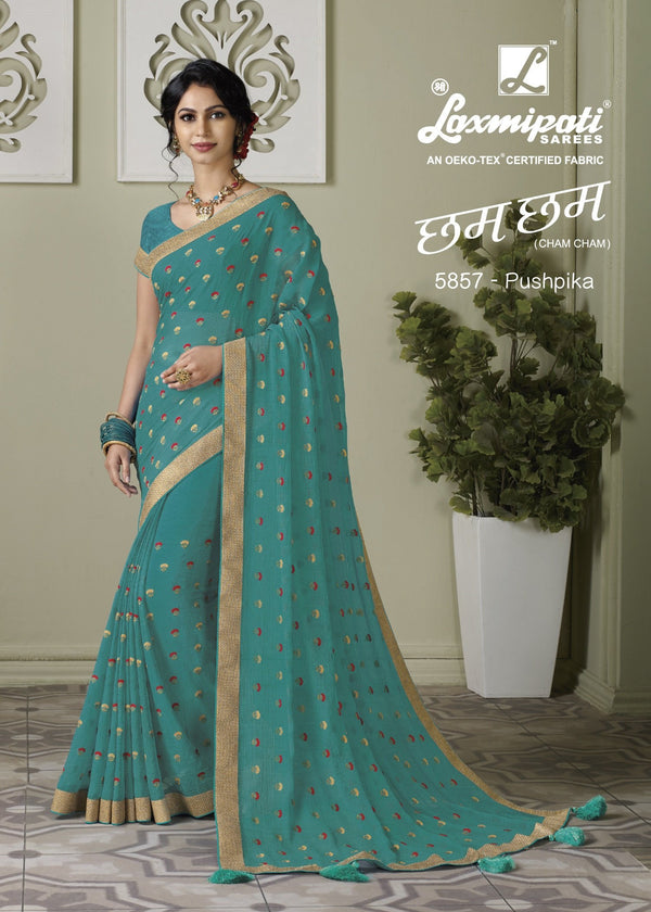 Laxmipati Cham Cham 5857 Blue Chiffon Saree