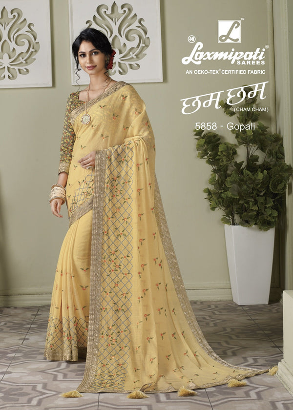 Laxmipati Cham Cham 5858 Yellow Chiffon Saree