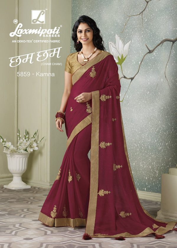 Laxmipati Cham Cham 5859 Pink Chiffon Saree