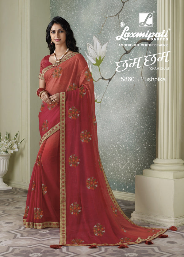 Laxmipati Cham Cham 5860 Red Chiffon Saree