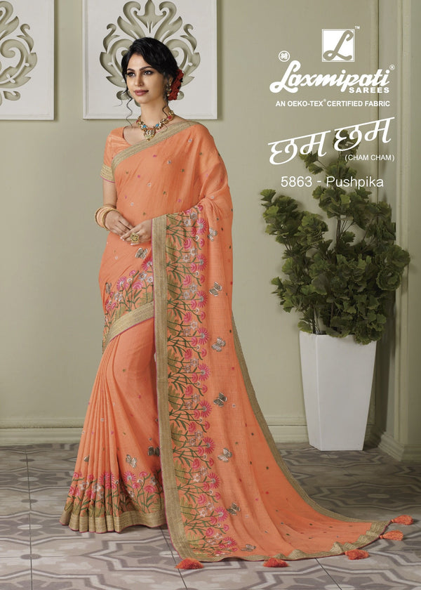 Laxmipati Cham Cham 5863 Peach Chiffon Saree