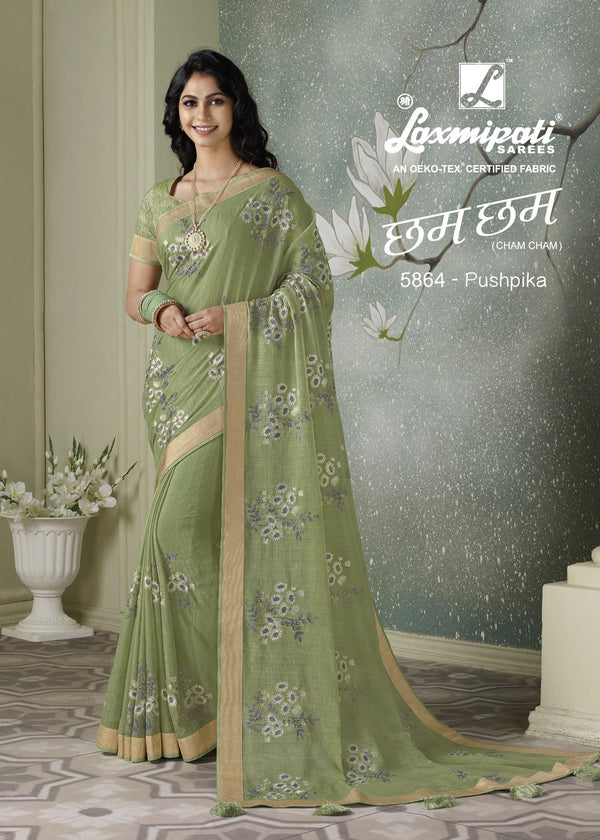 Laxmipati Cham Cham 5864 Green Chiffon Saree