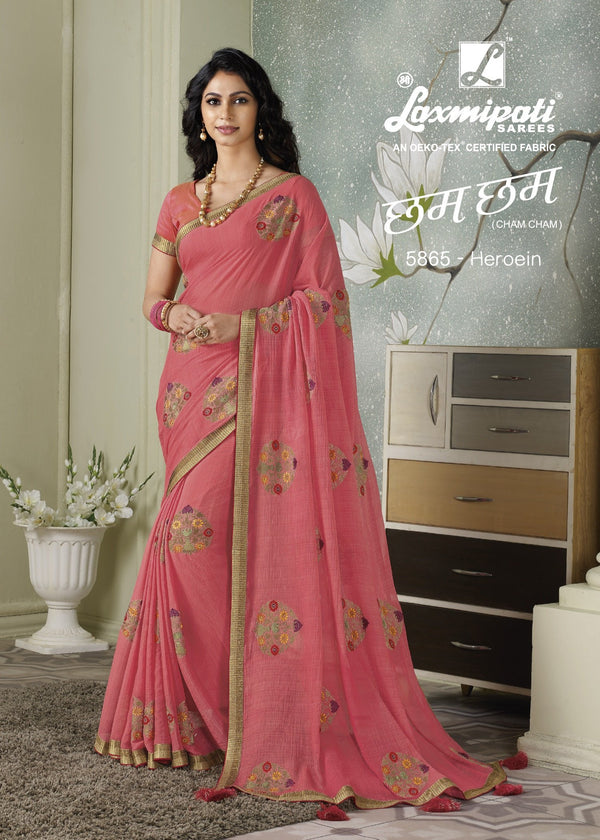 Laxmipati Cham Cham 5865 Pink Chiffon Saree