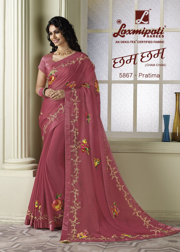 Laxmipati Cham Cham 5867 Peach Chiffon Saree