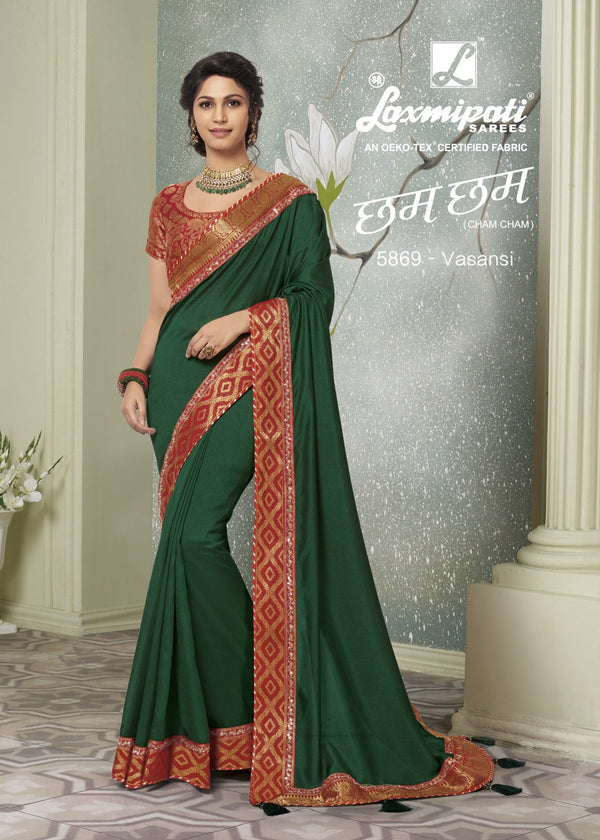 Laxmipati Cham Cham 5869 Green Silk Saree