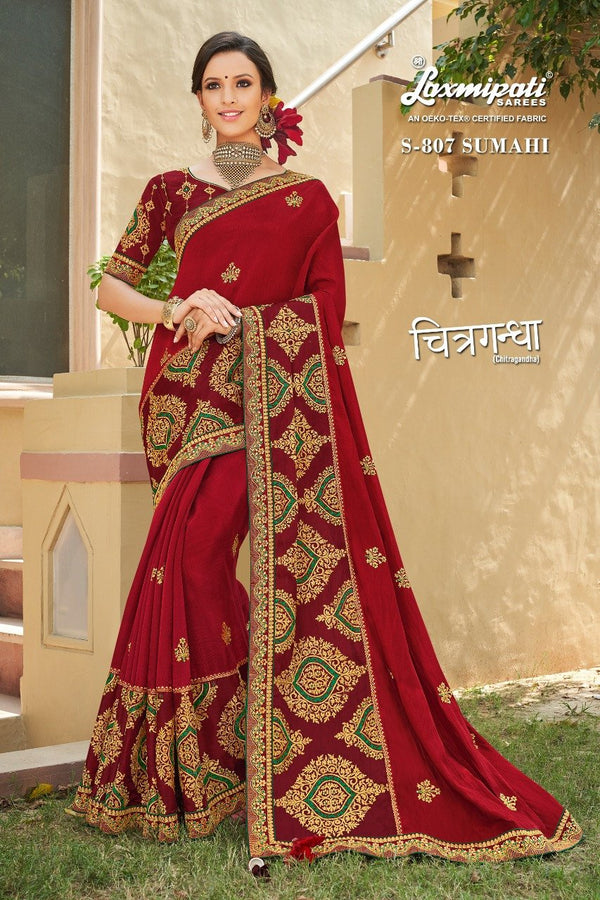 Laxmipati Chitragandha S-807 Red Raw Silk Saree