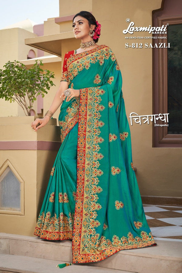 Laxmipati Chitragandha S-812 Green Raw Silk Saree