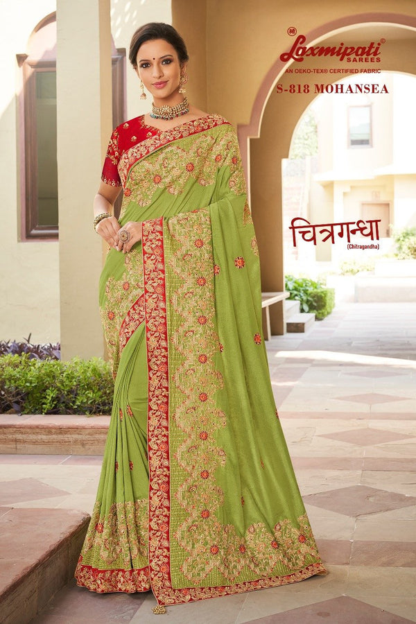 Laxmipati Chitragandha S-818 Green Raw Silk Saree