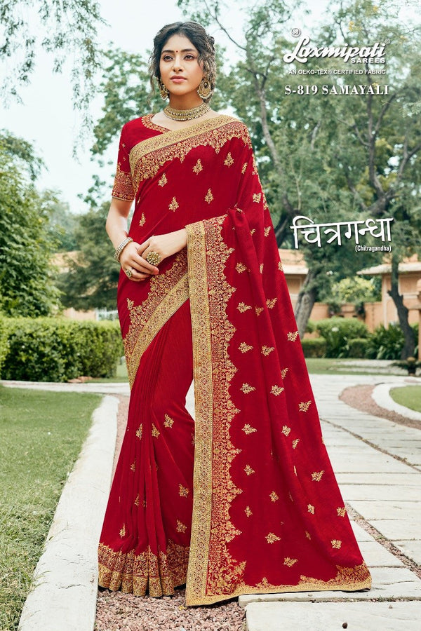 Laxmipati Chitragandha S-819 Red Raw Silk Saree