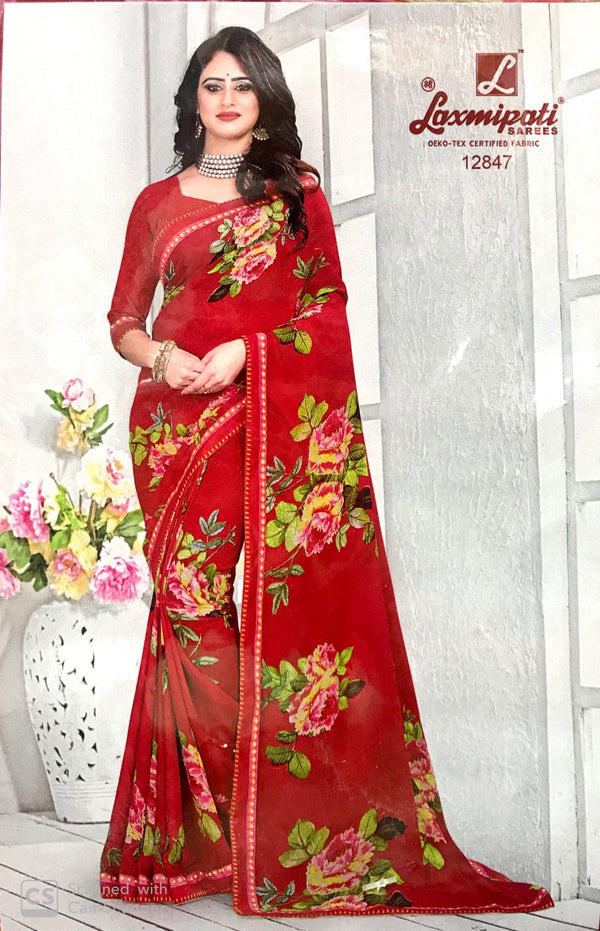 Laxmipati Devi Red Pm-12847 Red Georgette Saree