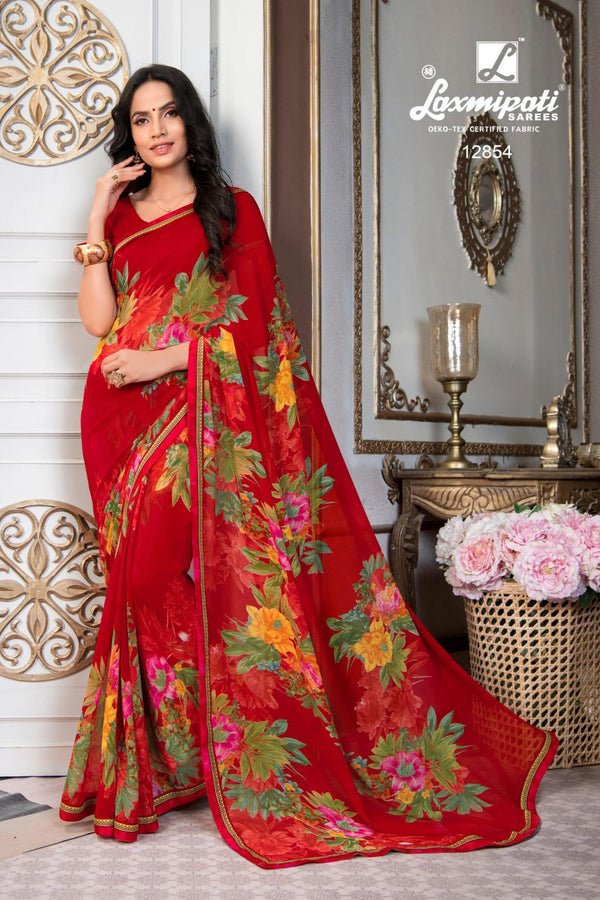 Laxmipati Devi Red Pm-12854 Red Georgette Saree