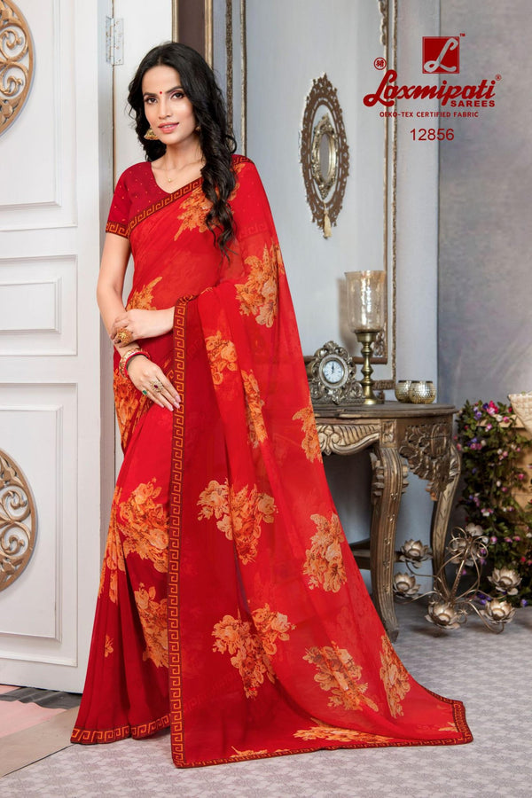 Laxmipati Devi Red Pm-12856 Red Georgette Saree