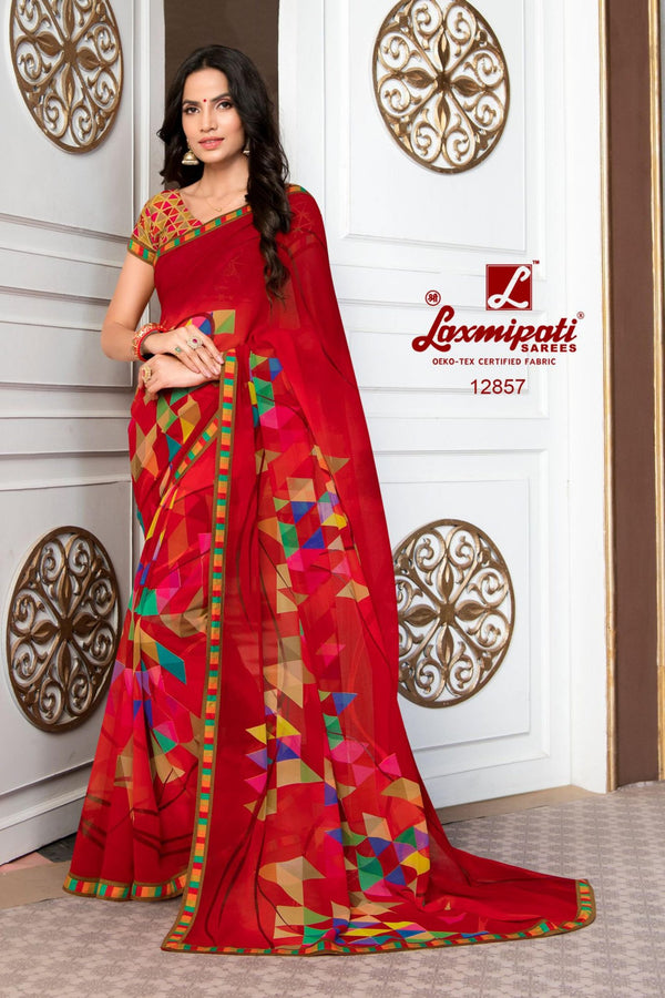 Laxmipati Devi Red Pm-12857 Red Georgette Saree