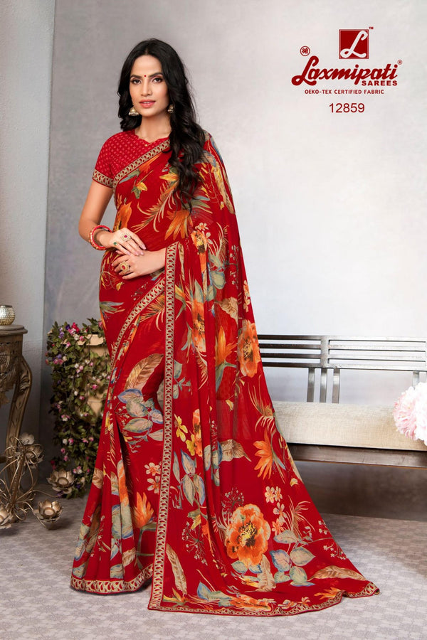 Laxmipati Devi Red Pm-12859 Red Georgette Saree