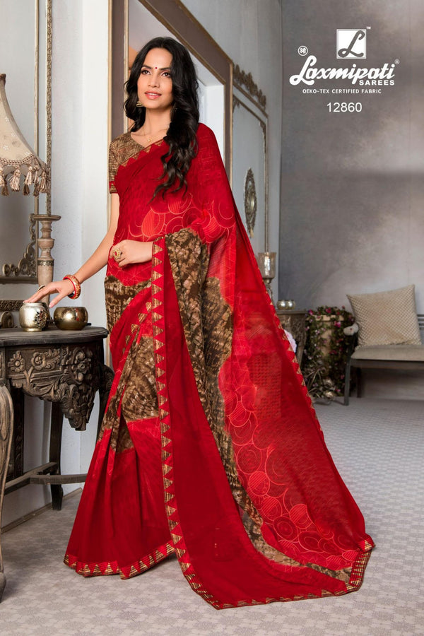 Laxmipati Devi Red Pm-12860 Red Georgette Saree