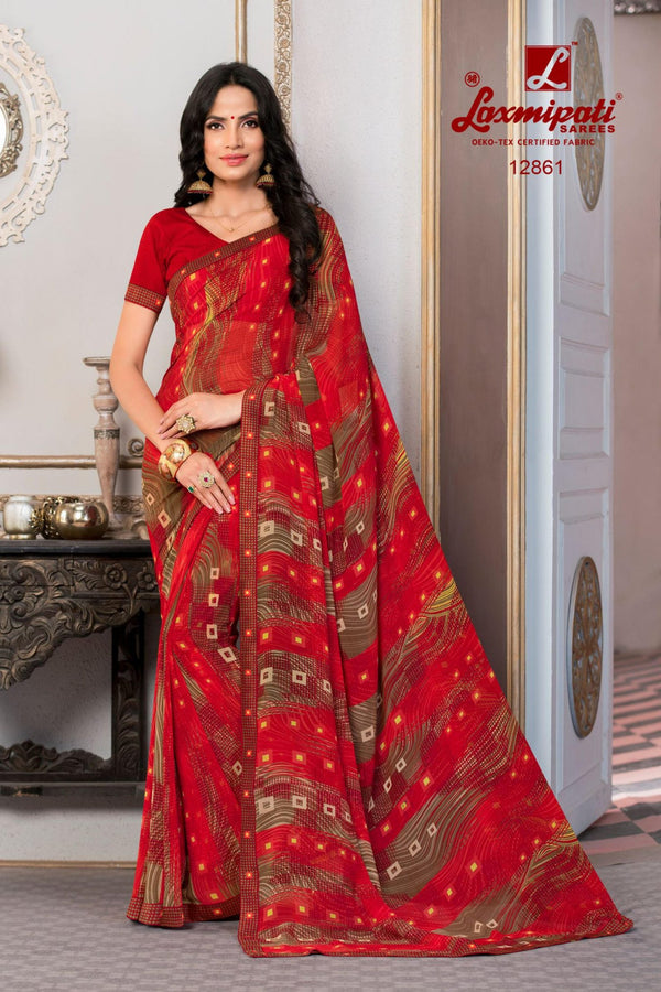 Laxmipati Devi Red Pm-12861 Red Georgette Saree