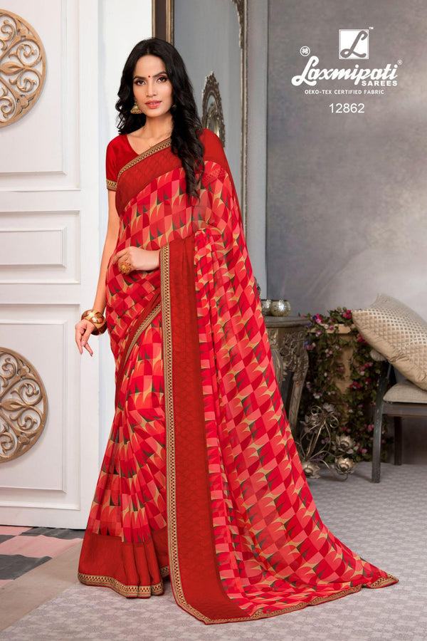 Laxmipati Devi Red Pm-12862 Red Georgette Saree