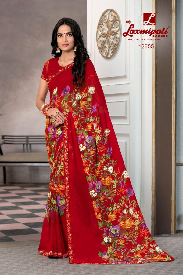 Laxmipati Devi Red Pm-12855 Red Georgette Saree