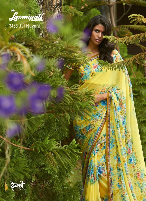 Laxmipati Old Hit 3468 Yellow Georgette Saree