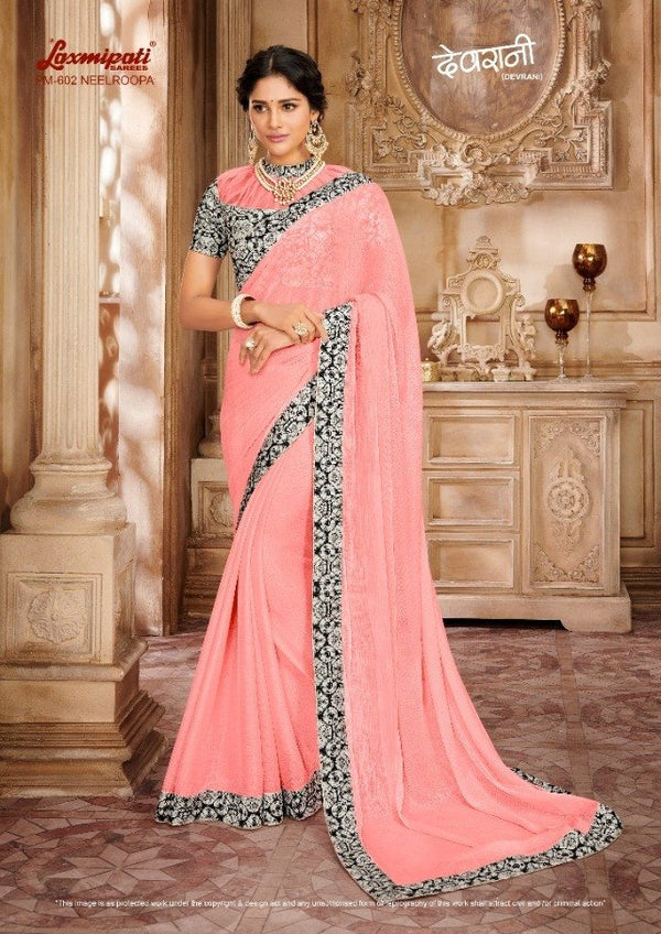 Laxmipati Devrani Pm-602 Pink Chiffon Saree