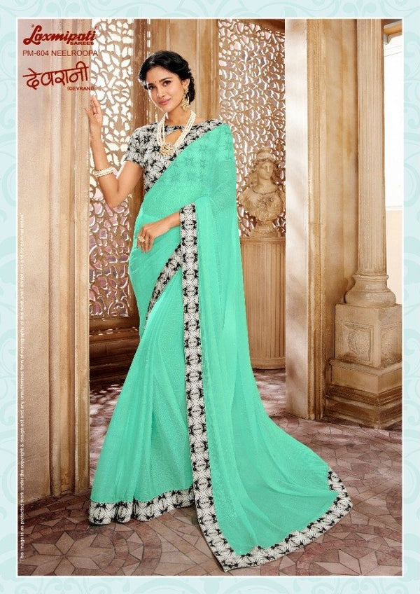 Laxmipati Devrani Pm-604 Blue Chiffon Saree