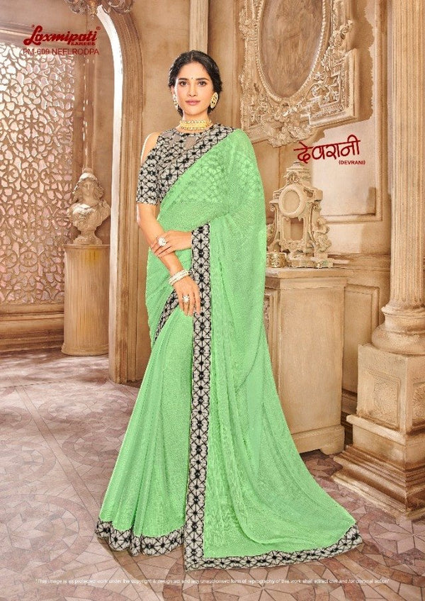 Laxmipati Devrani Pm-609 Green Chiffon Saree