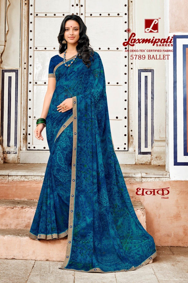 Laxmipati Dhanak 5789 Blue Georgette Saree