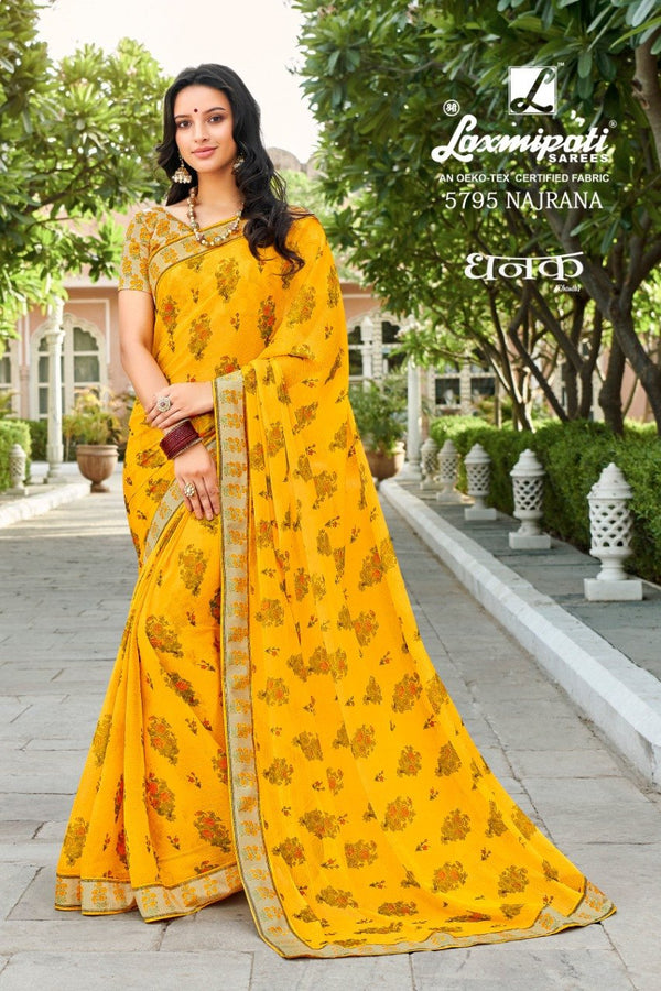 Laxmipati Dhanak 5795 Yellow Chiffon Saree