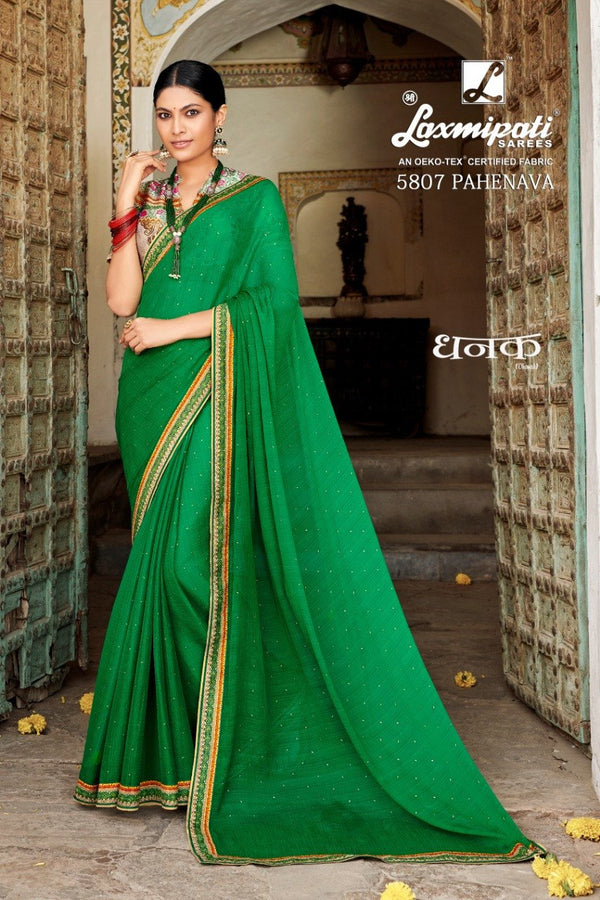 Laxmipati Dhanak 5807 Green Chiffon Saree