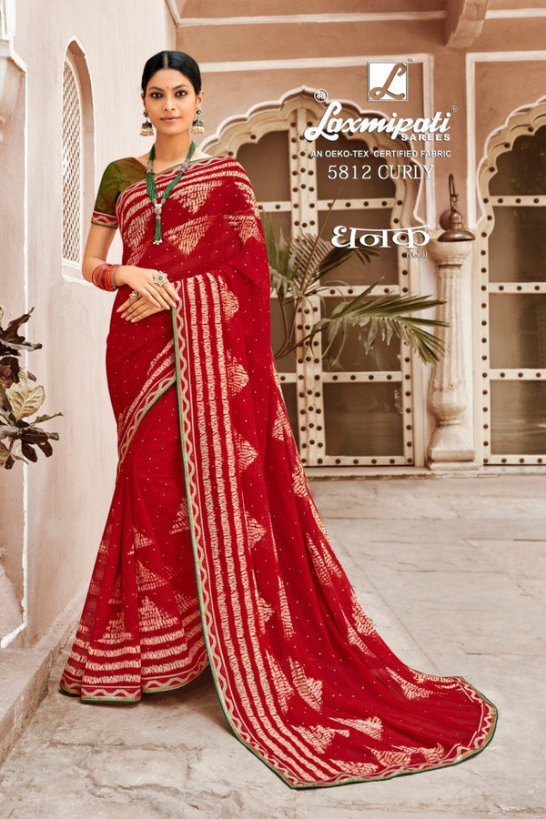 Laxmipati Dhanak 5812 Red Chiffon Saree