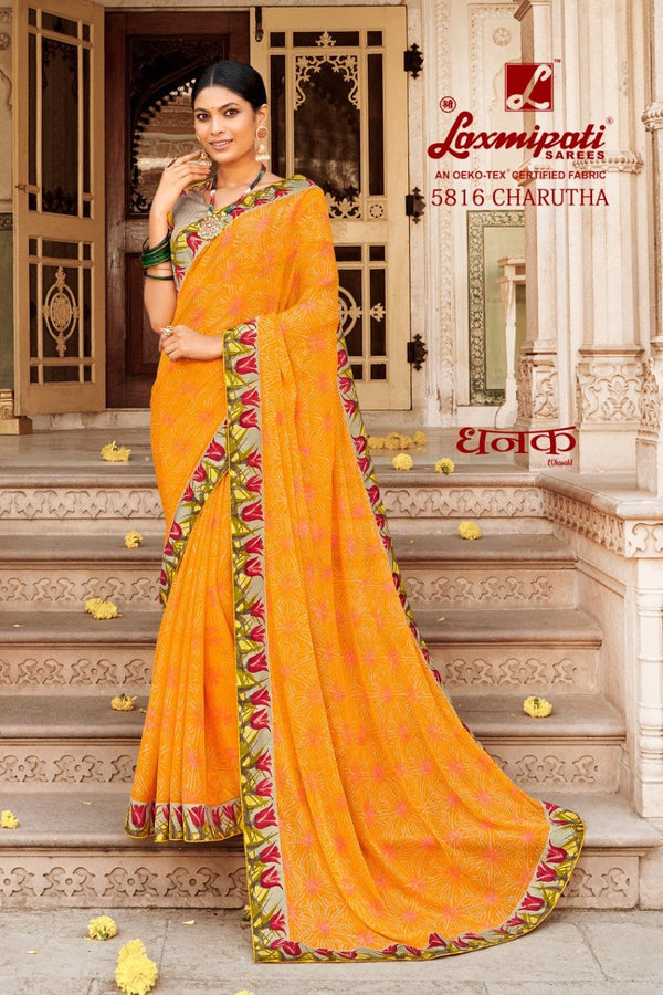 Laxmipati Dhanak 5816 Yellow Chiffon Saree