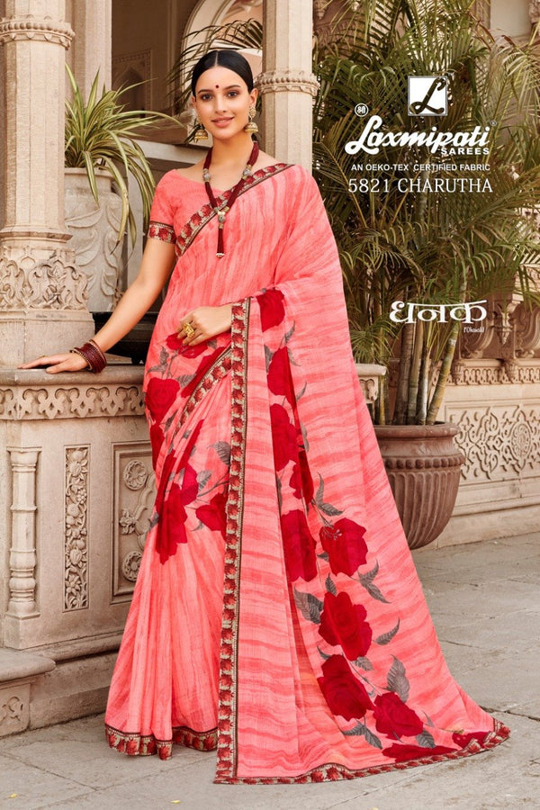 Laxmipati Dhanak 5821 Peach Chiffon Saree