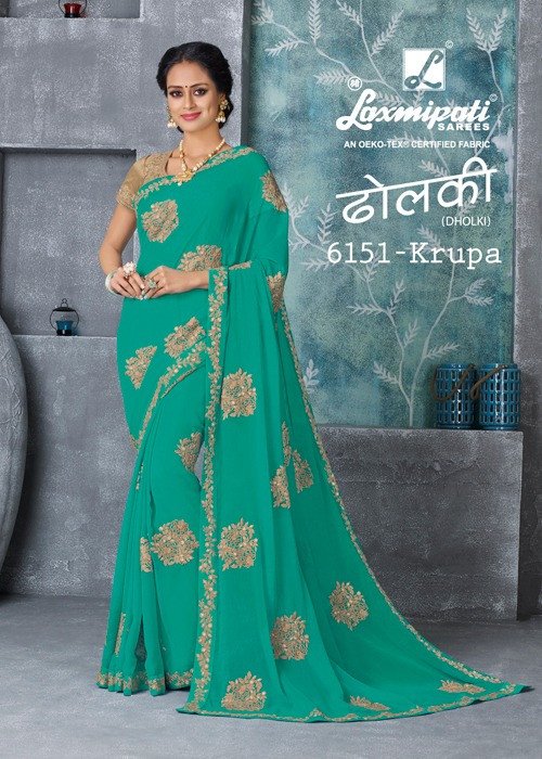 Laxmipati Dholki 6151 Green Chiffon Saree