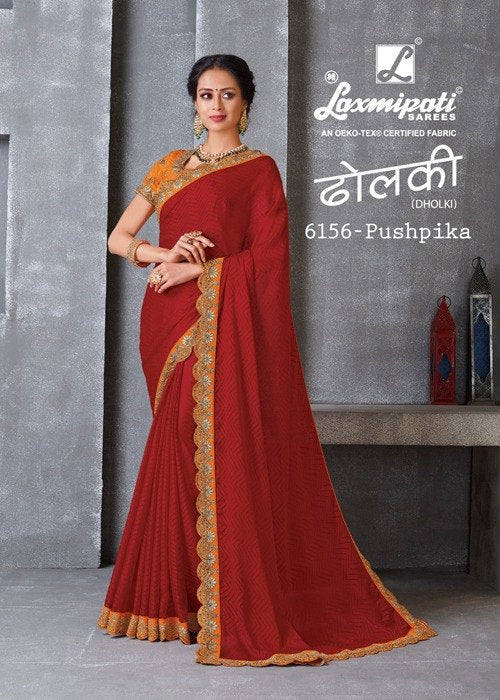 Laxmipati Dholki 6156 Red Chiffon Silk Saree