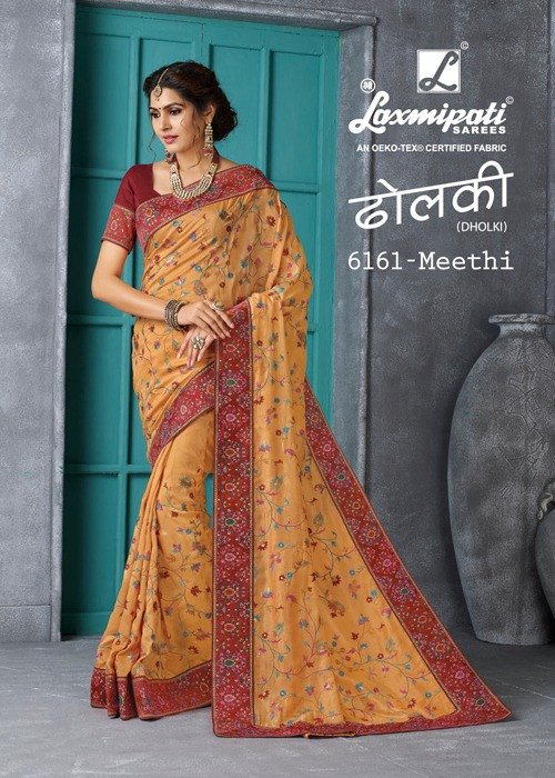 Laxmipati Dholki 6161 Yellow Silk Saree