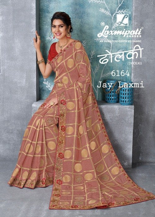 Laxmipati Dholki 6164 Peach Dola Silk Saree