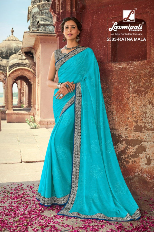 Laxmipati Dilbaro 5383 Blue Chiffon Saree