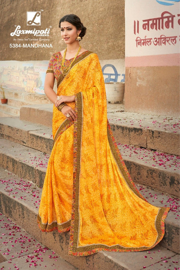 Laxmipati Dilbaro 5384 Yellow Chiffon Saree