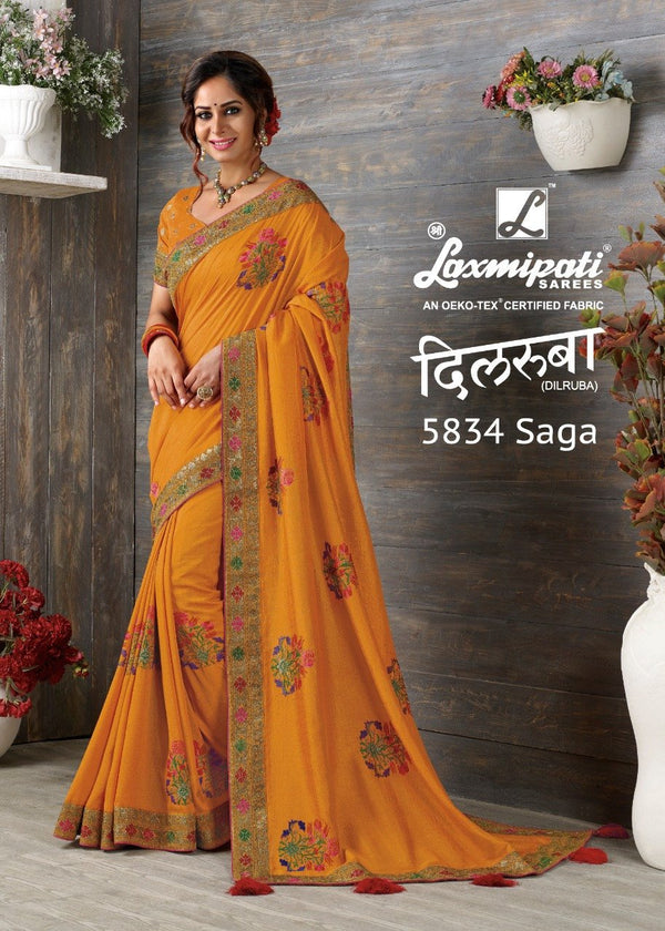 Laxmipati Dilruba 5834 Orange Raw Silk Saree