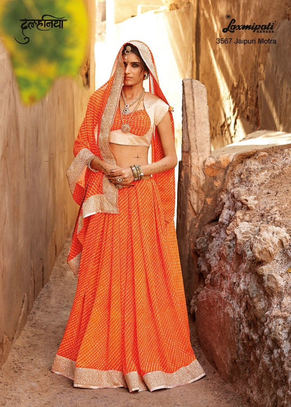 Laxmipati Dulhania 3567 Orange Chiffon Saree