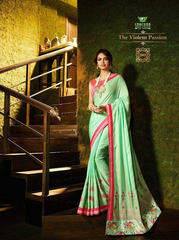 Sanskar Esha-2 Stp-23011 Green Unique Fancy Fabric Saree