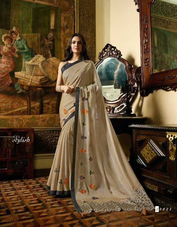 Sanskar Esha-3 Stp-23021 Cream Unique Fancy Fabric Saree